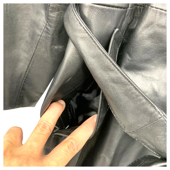 Izod Black Leather Short Trenchcoat Plus Sz 2X Belted Double Breasted Pockets - Picture 3 of 8